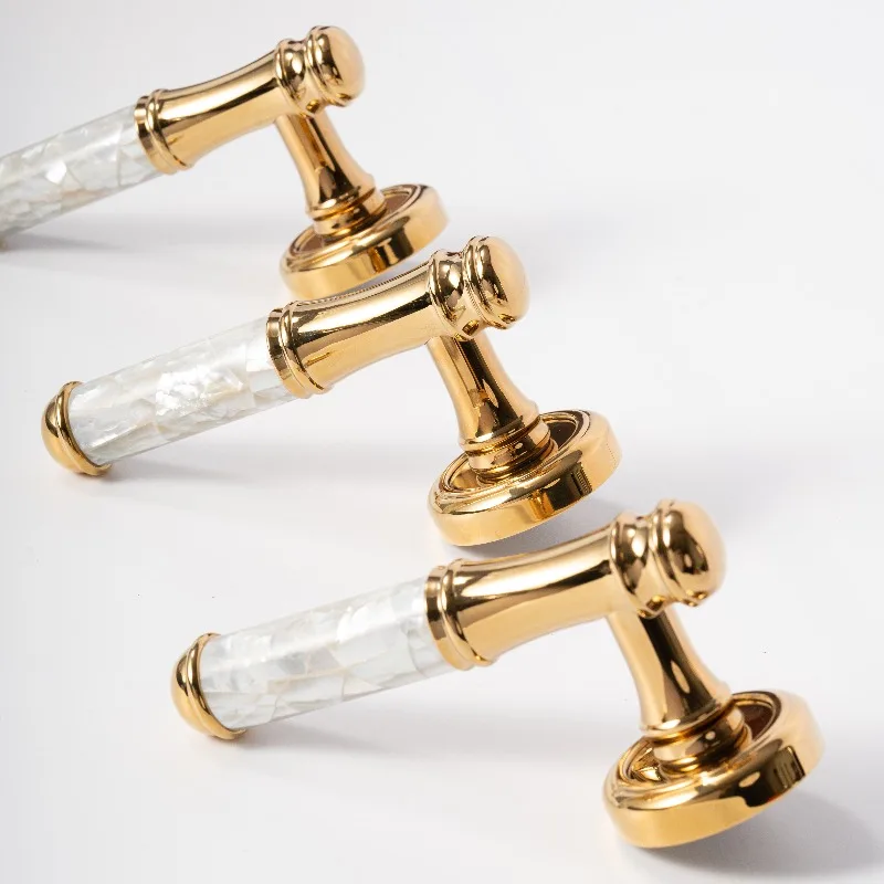 French luxury mother-of-pearl door handles, pure brass decorative interior door handles, suitable for villas and residences