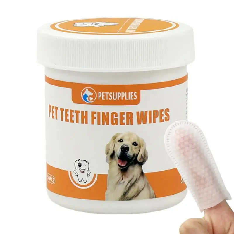 50Pcs No-Rinse Dog Finger Wipes Toothbrush Pet Grooming Wipes, Bad Breath Eliminator, Pet Supplies For Dogs And Cats Teeth