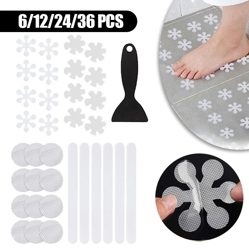 6/12/24/36 pcs Anti Slip Safety Strips Round/Flower/Snowflake Anti Skid Tape Stickers for Bathroom Bathtubs Shower Stairs Floor