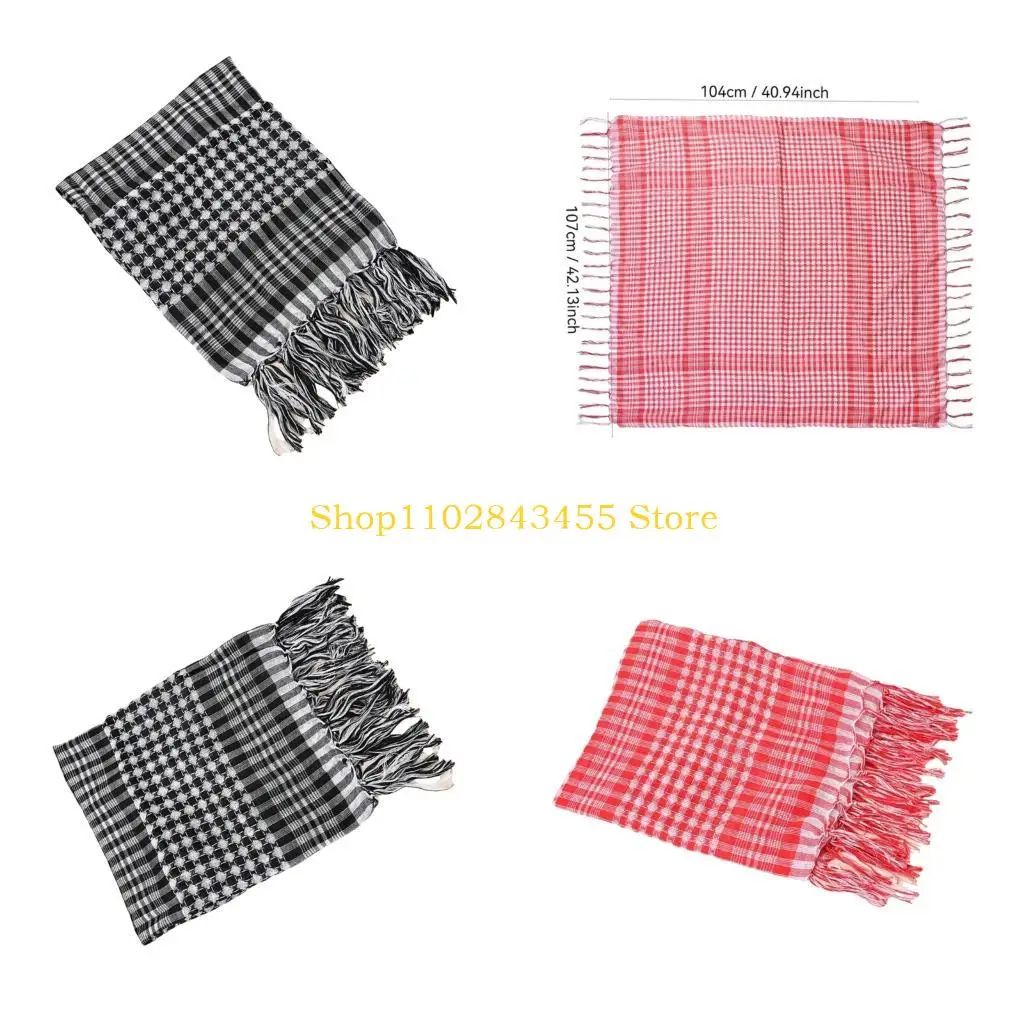49MC Children Plaids Neck Wrap Fringed Comfortable Shemagh Shawl Wrap for Outdoor Use