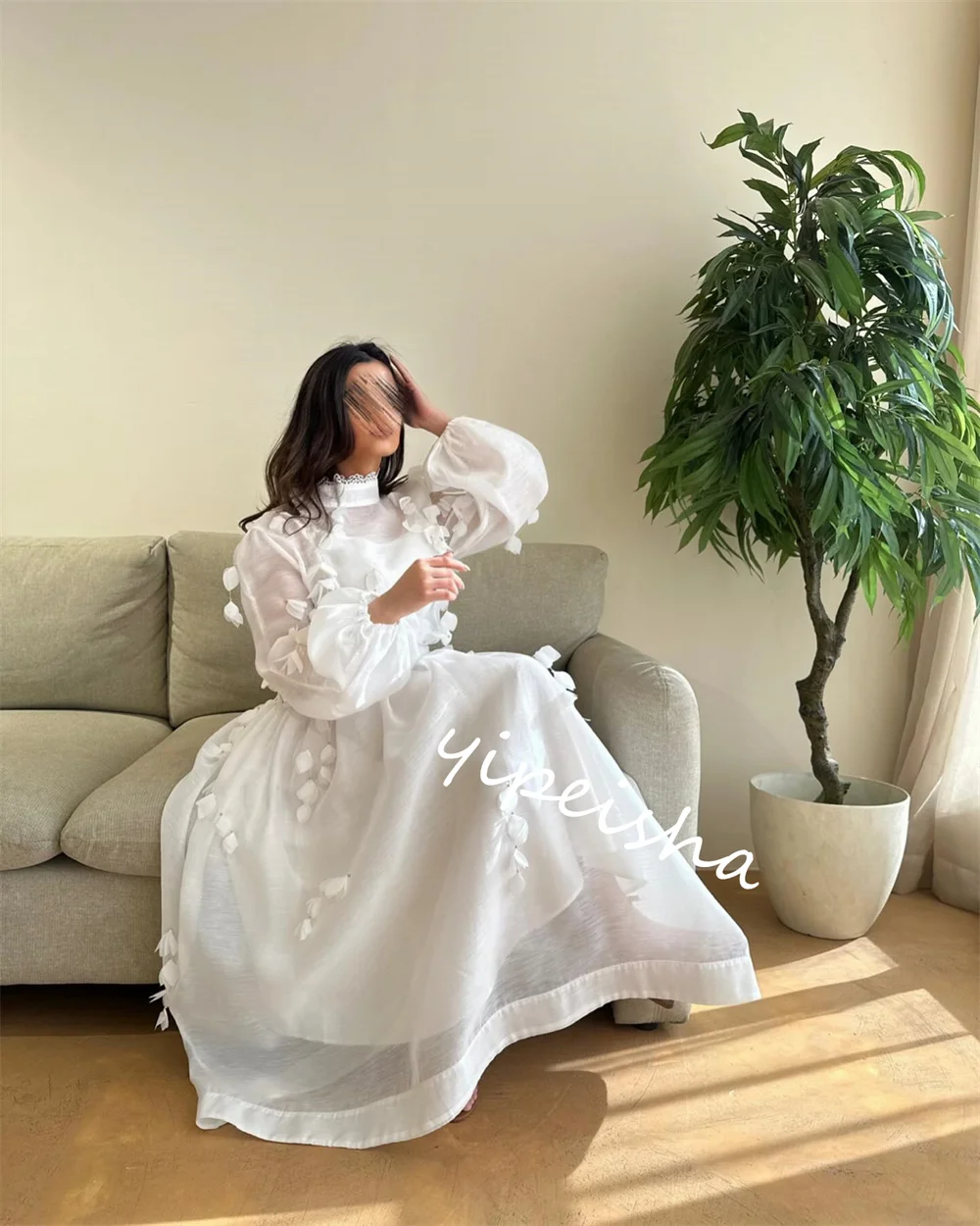 Customized Ball Crepe Feather A-line High Collar Bespoke Occasion Gown Midi Es Saudi Arabia