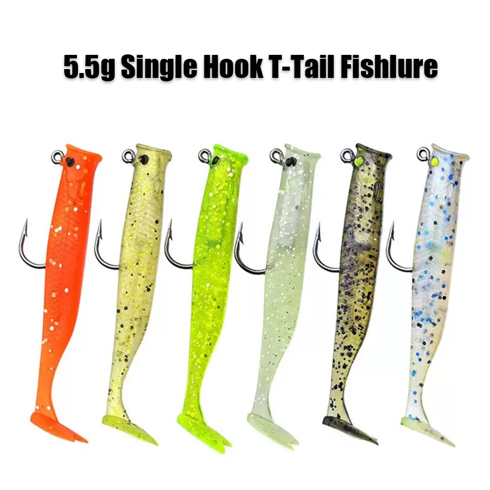 

5.5g Inverted Single Hook T-Tail fishlure Submerged PVC Coated Lead False Bait Large Mouth Hooked Small Colored Fish Baits