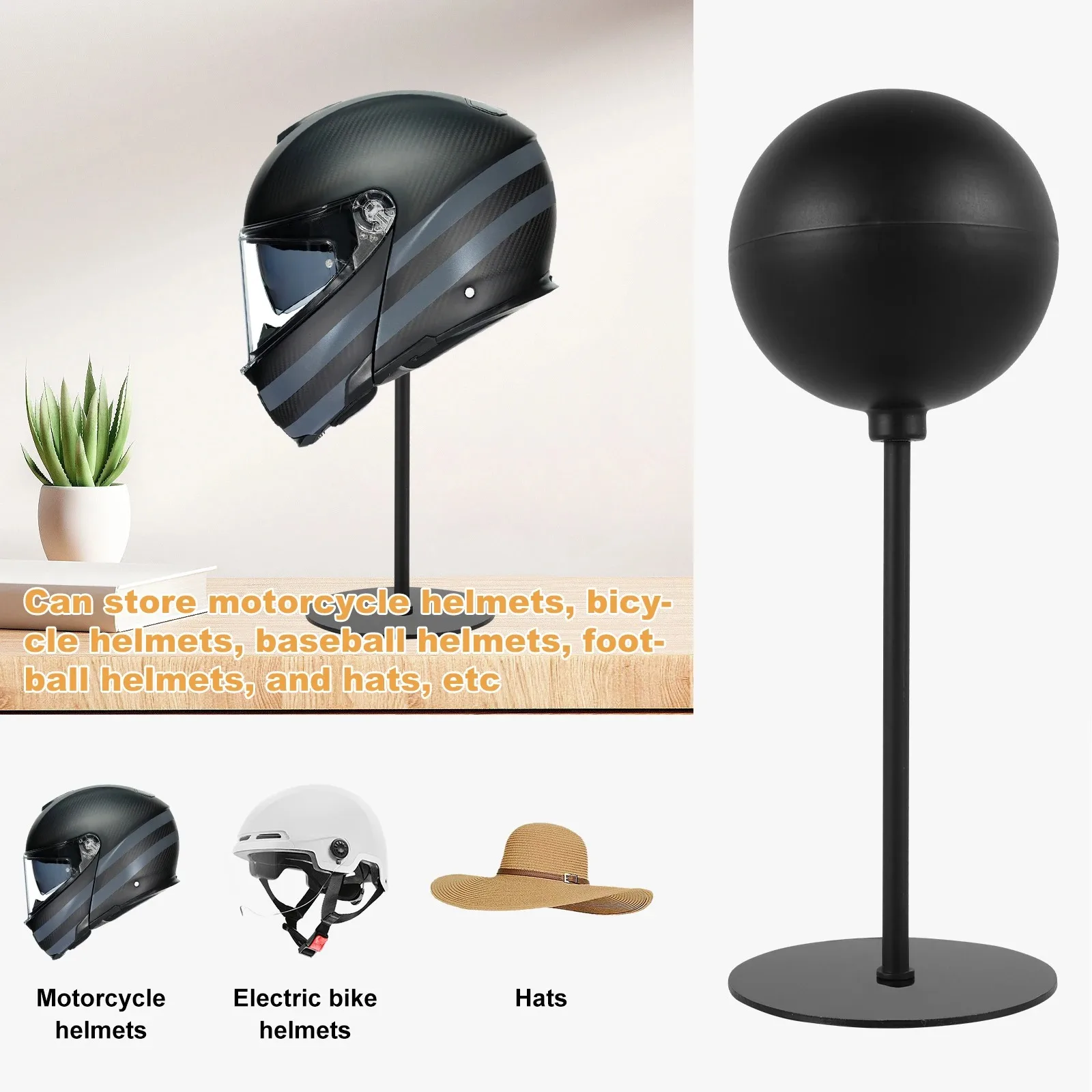 Wall Mount Metal Helmet Holder ,180° Motorcycle Helmet Rack Rotation Helmet Holder Display Rack Floor-Standing Helmet Stand