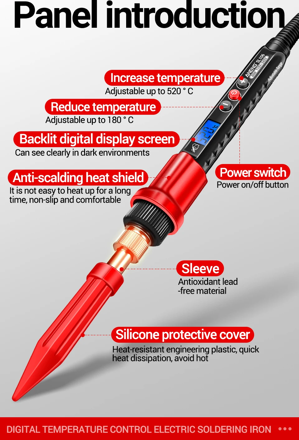ANENG SL106 Digitale Elektrische Lötkolben 110 V/220 V Einstellbare Temperatur Professionelle Schweißen Solder US/EU Stecker schweißen Werkzeug – Detail 12