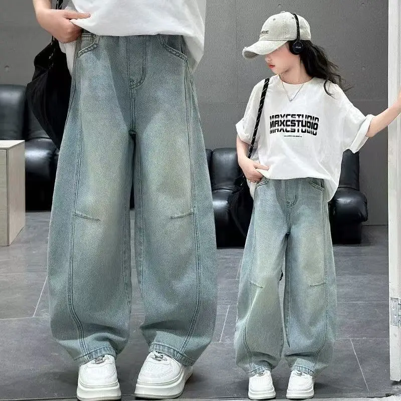 

Girls' Jeans Personalized Patchwork Curved Cut Pants Slim And Fashionable New Summer 2026 Style Casual Pants