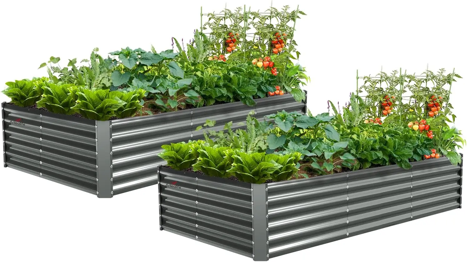

2 Pcs 8X4X1.5 ft Rectangular Galvanized Raised Garden Beds Outdoor for Planting Vegetables Flowers Herb, Quartz Grey