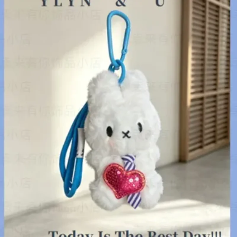 Kawaii Miffy Keychain Cute Cartoon Miffy Rabbit Bow Tie Keychain Heart-shaped Keychain for Couples School Bag PendantGift