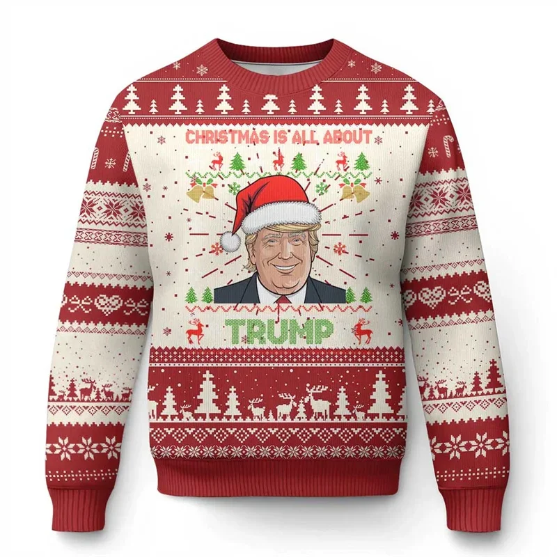 Santa Claus Donald Trump Graphic for Men Long Sleeves Shirt Funny Make Christmas Great Again Pullovers 3d Printed New Year