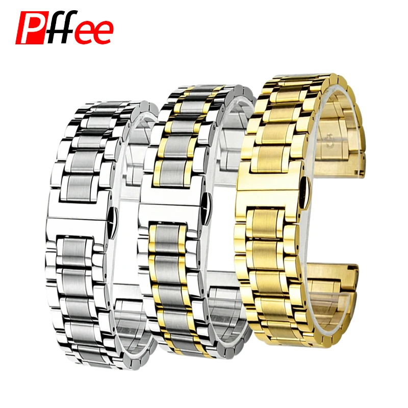 Pffee Stainless Steel Watch Band Bracele With Connector Hidden Clasp Straps 12 13 14 16 17 18 19 20 21 22 23 24 26mm Universal