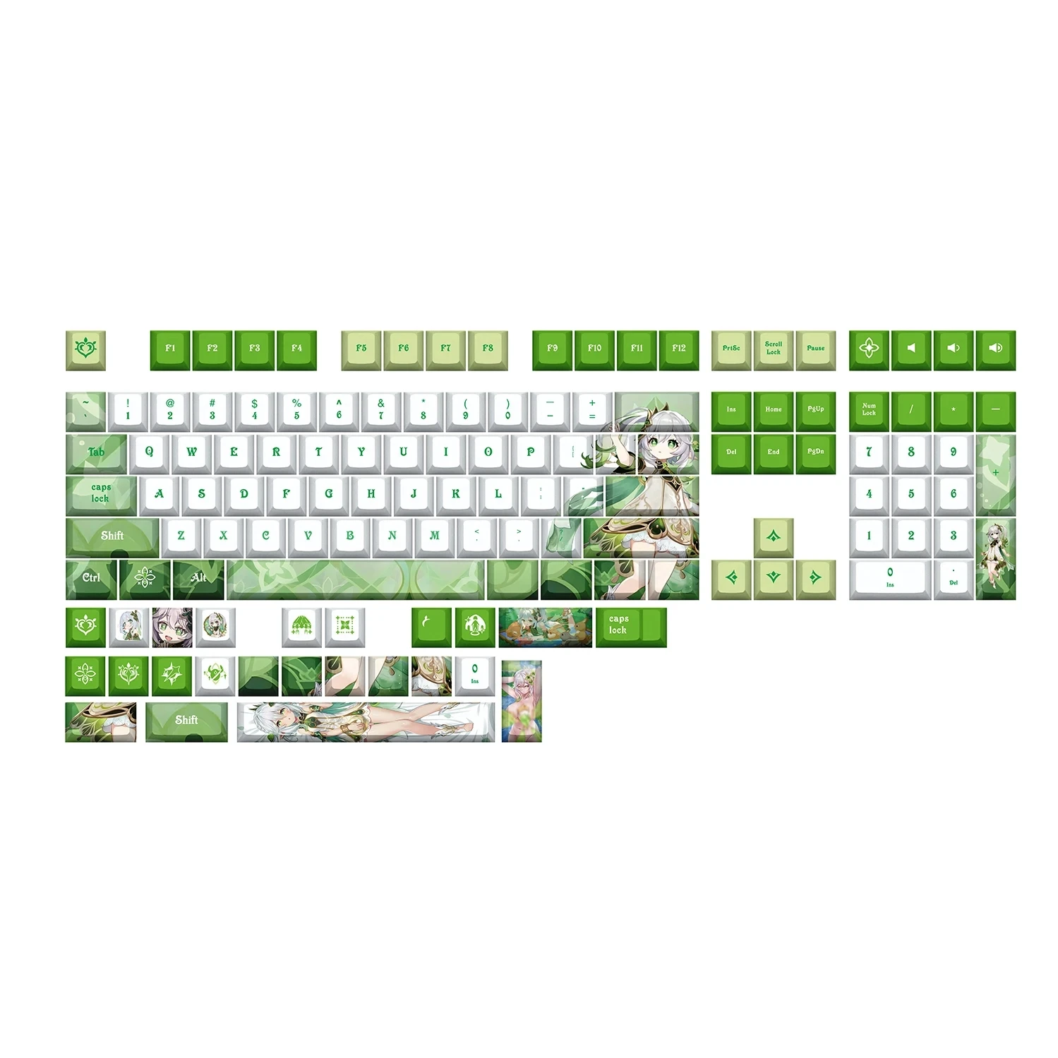 Imagem -02 - Anime Genshin Impacto Cap Teclado Mecânico Keycaps Série Character Teclado Nahida Jogo Perfil Cereja Pbt 132 Chaves