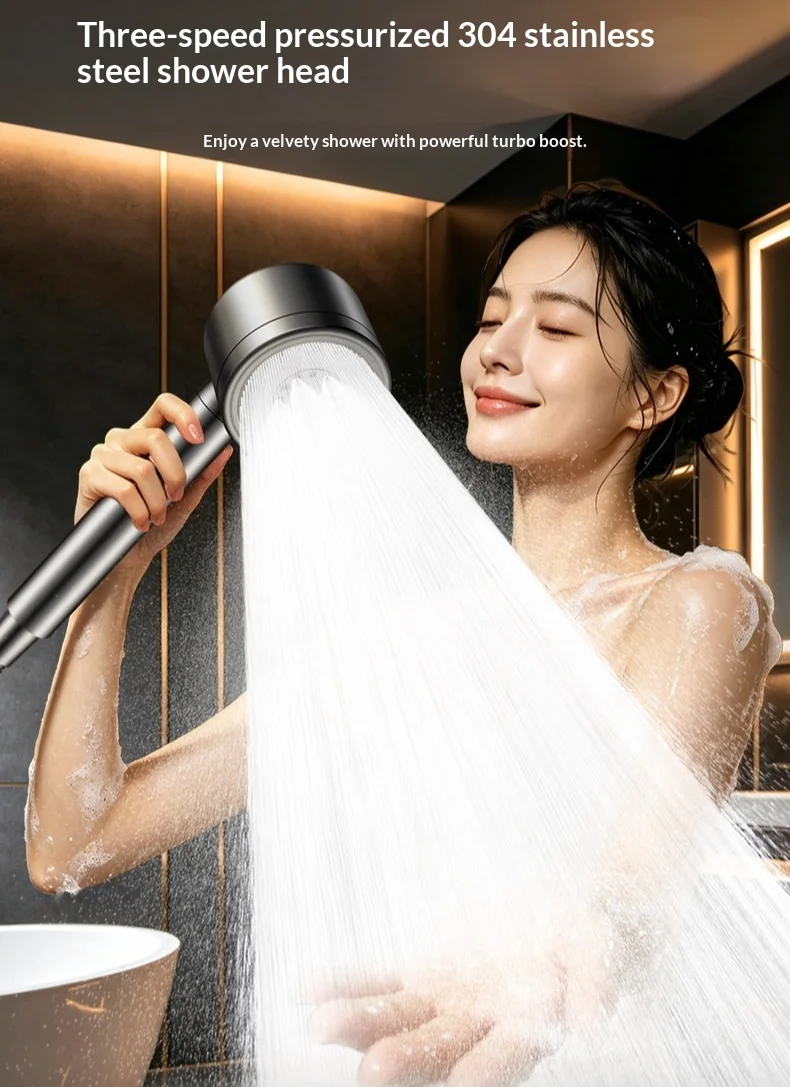 304 Stainless Steel High Pressure Shower Head Powerful Boost Bathroom Rain Nozzle