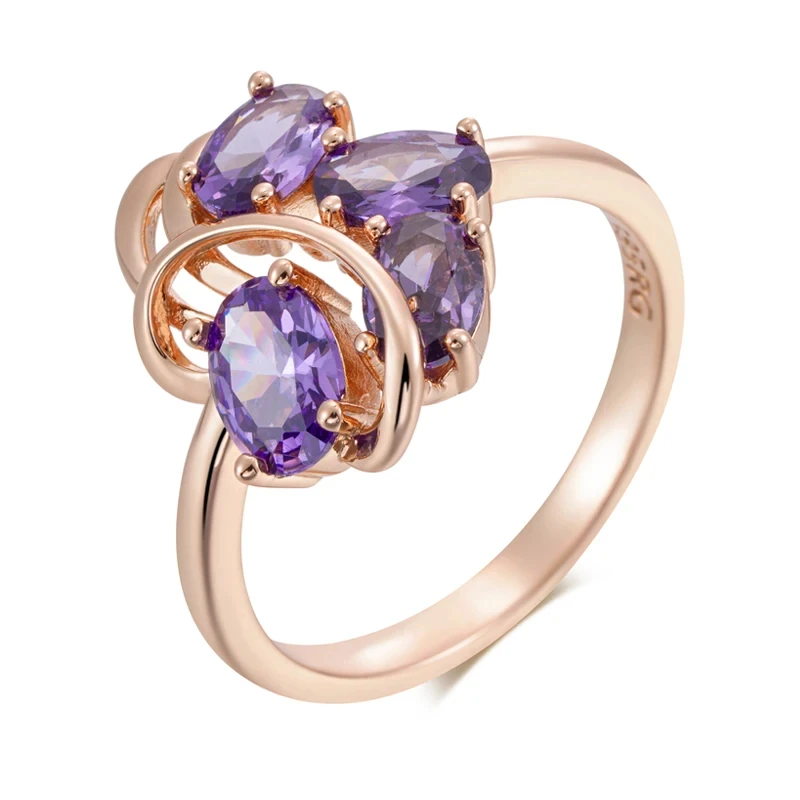 Wbmqda Purple Crystal Stone Flower Shape Ring For Women 585 Rose Gold Color Luxury Lilac Natural Zircon Jewelry Accessories