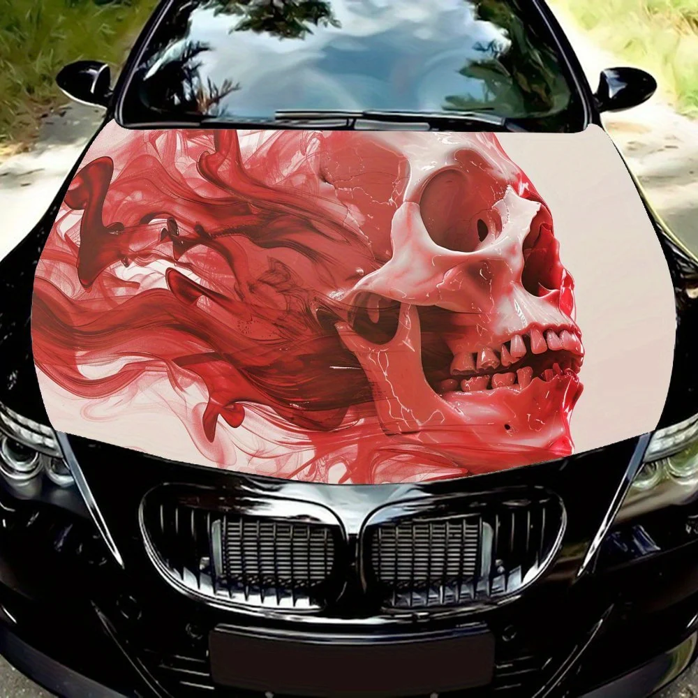 Autocollant d'enveloppe en vinyle pour capot de moteur de voiture, crâne huit rouge, dispositif extérieur automobile, autocollant de voiture auto-adhésif imperméable, Perso