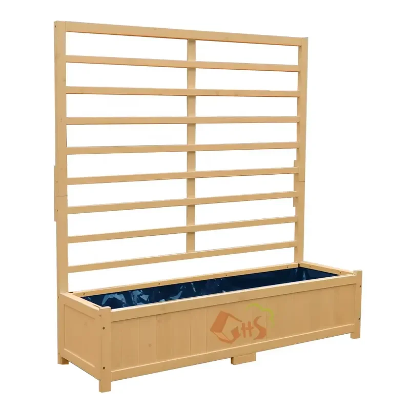 Outdoor Freestanding Trellis Planter Wood Garden Vegetable Box Stand Solid Wood Raised Bed With Trellis