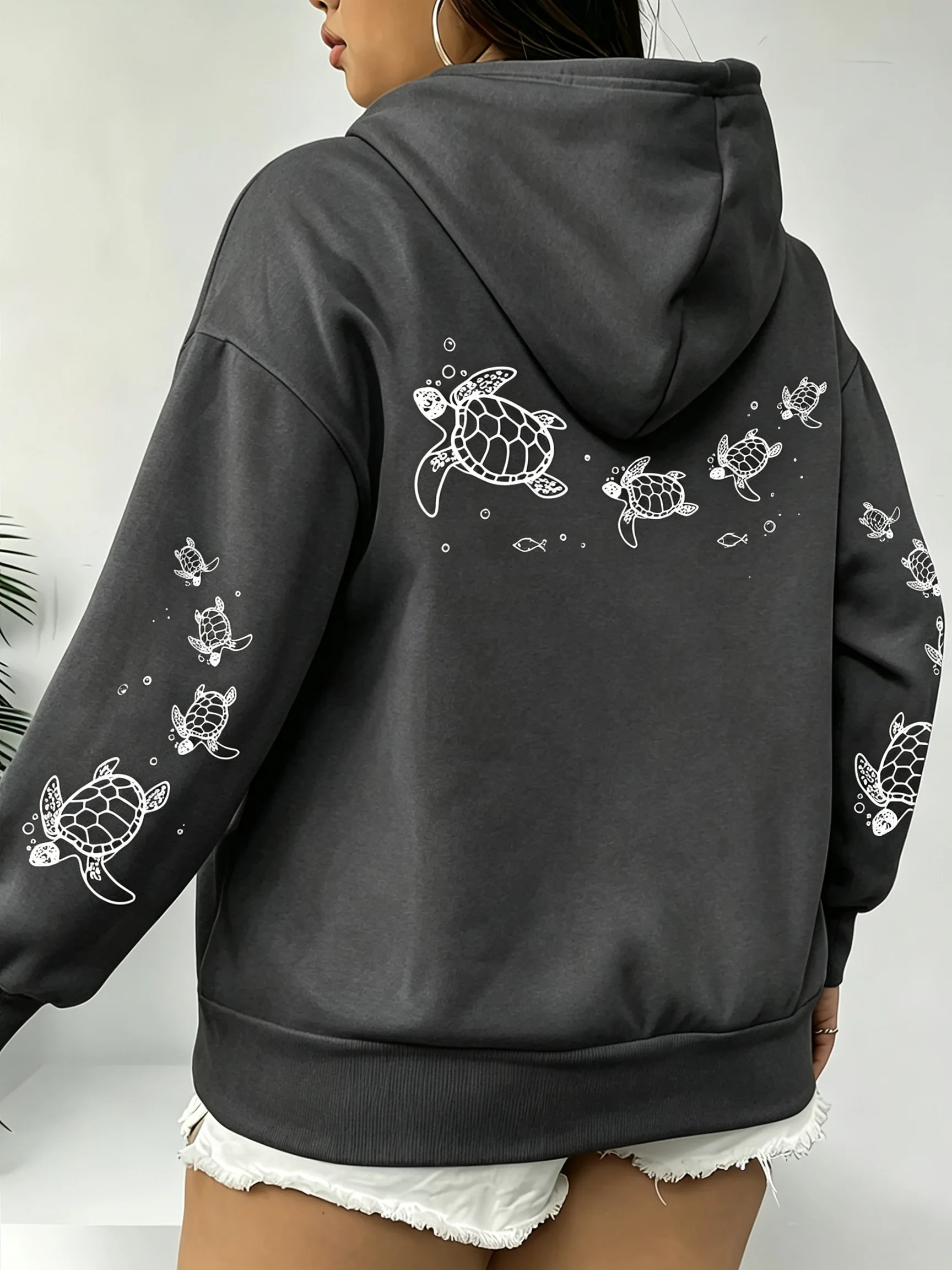 Creative Turtle Swimming Prints Women Clothing Hoodie Warm Sport Tops All-Match Comfortable Sportswears Soft Trendy Clothes