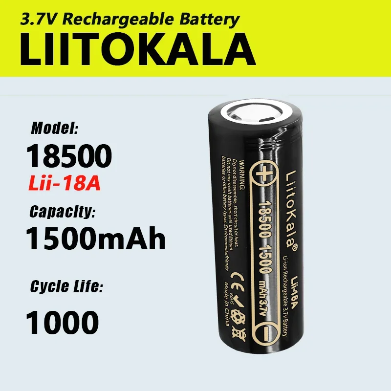 1-40pcs LiitoKala Lii-18A 18500 1500mah rechargeable Battery 18500 battery 3.7V For lashlight Wholesale Safe Li-Ion