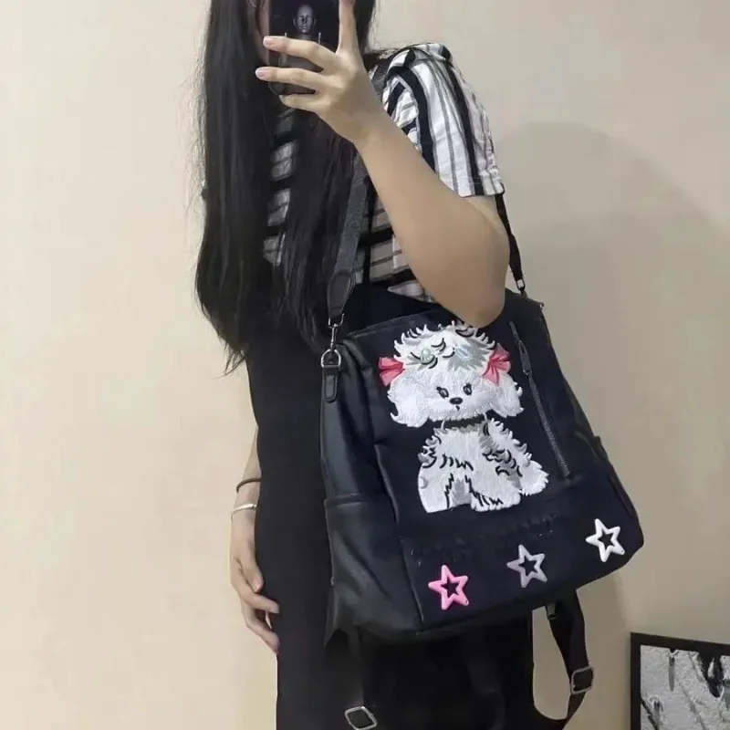 Contrast สีสุนัข Star Mochila Messenger Mochilas Mujer ซิปโรงเรียนกระเป๋าสาวร้อนกระเป๋าเป้สะพายหลัง Y2k Harajuku กระเป๋าสําหรับสตรี