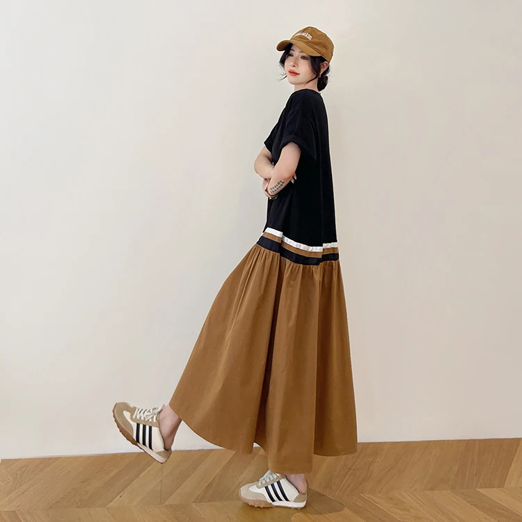 Grande taille couleur Blo ort Sve T-irt Maxi Dr décontracté rue Sle tricoté coton mélange été nouveauté Dr