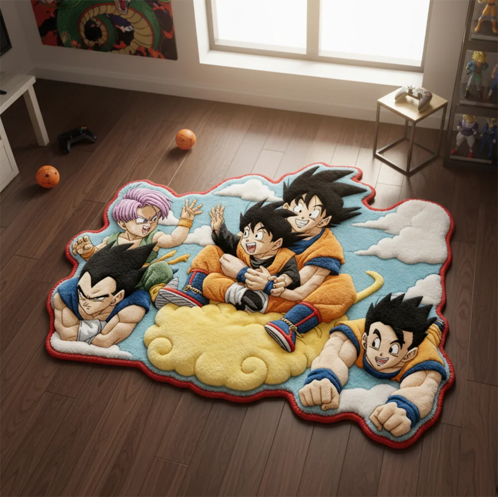 Tapete Antiderrapante Anime Dragon Ball Son Family & Vegeta Family para Decoração de Quarto Infantil, Tapete para Animais de Estimação/Jogos, Manta Decorativa Macia