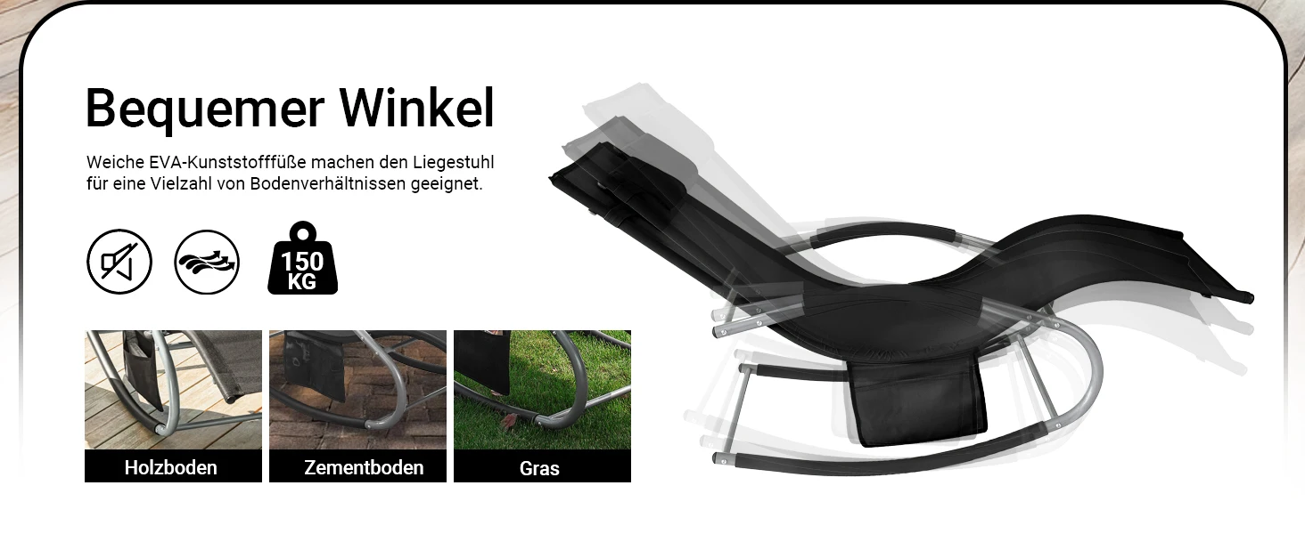 SoBuy OGS28 Sonnenliege Gartenliege wetterfest Liegestuhl Schaukelstuhl mit Kopfkissen Outdoor Terrasse Balkon Camping bis 150kg – Detail 6
