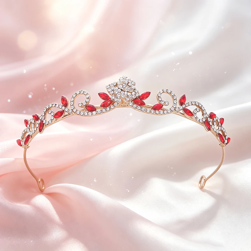 Women Gold Tone Rose Rhinestone Tiara Sparkly Floral 4 Women Gold Tone Rose Rhinestone Tiara Sparkly Floral