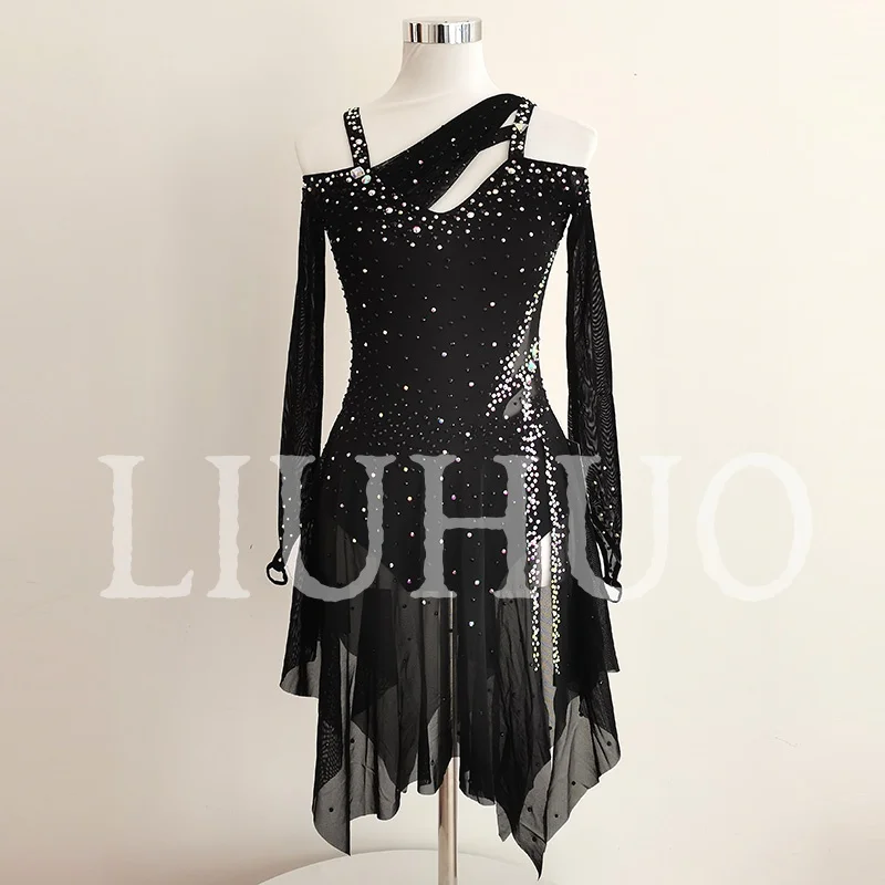 

LIUHUO Ice Figure Skating Dress Girls Women Teens Stretchy Spandex Black Competition Wholesale BD9107