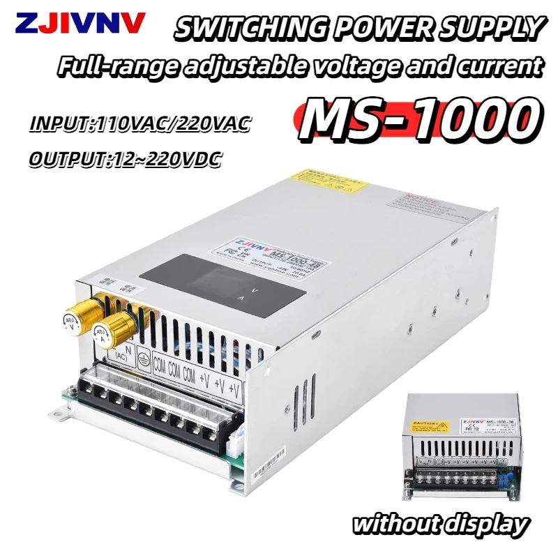 

Импульсный источник питания 1000 Вт, регулируемое напряжение и ток (CC/CV), с и без цифрового дисплея, AC-DC 12~220В, MS-1000