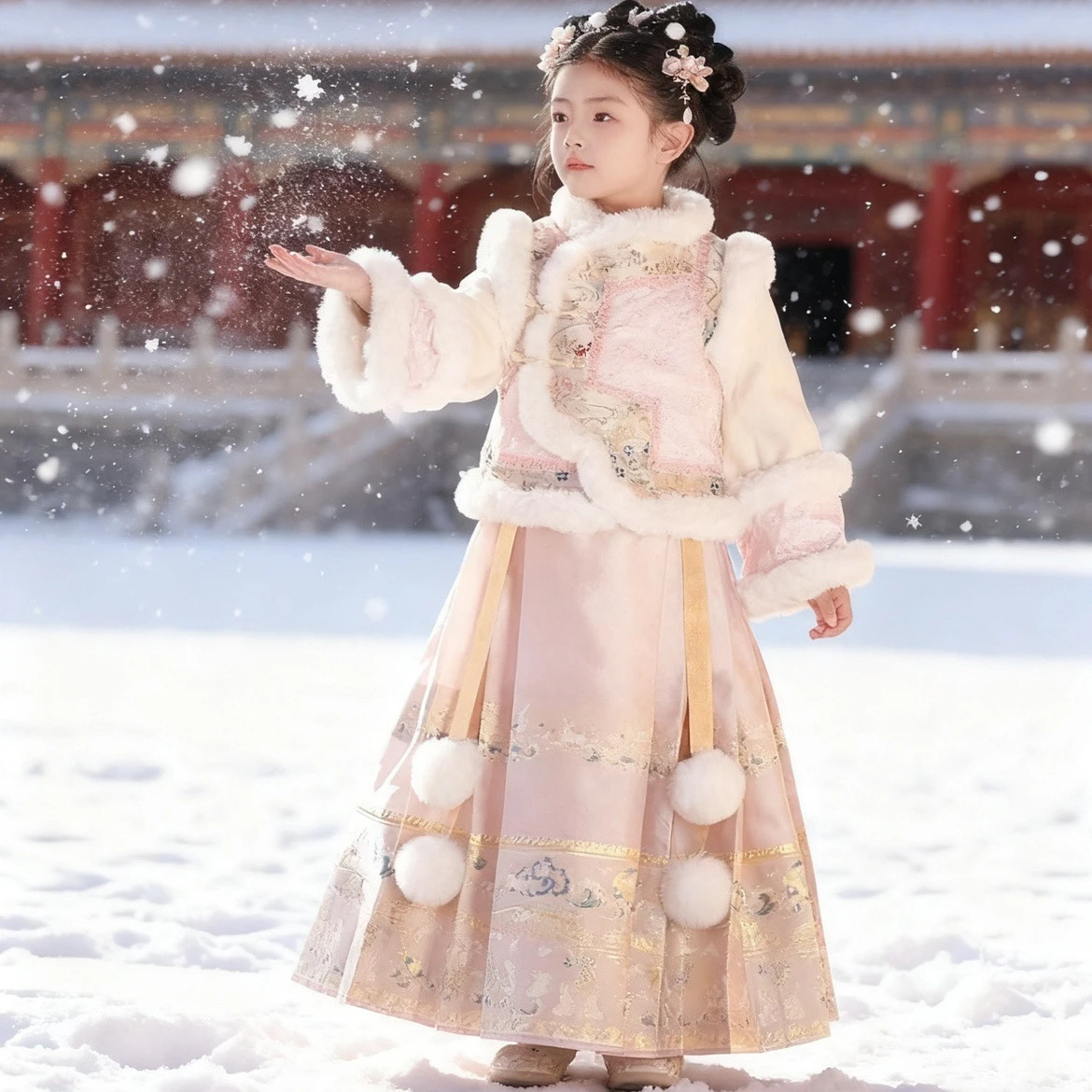 

Зимнее новое теплое стеганое платье с юбкой Hanfu для девочек, детский костюм древней феи, костюм Тан, 2026, одежда на китайский Новый год