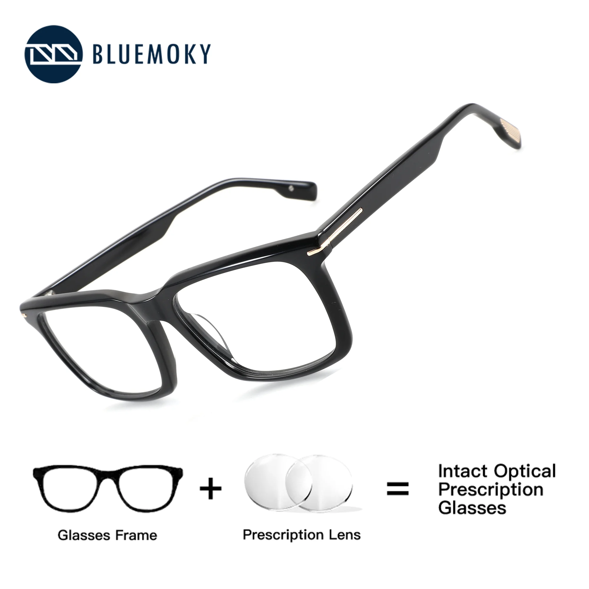 

BLUEMOKY Square Prescription Eyewear Acetate Photochromic Grey Anti Blue Light Optical Eyeglasses Varifocal Glasses Men