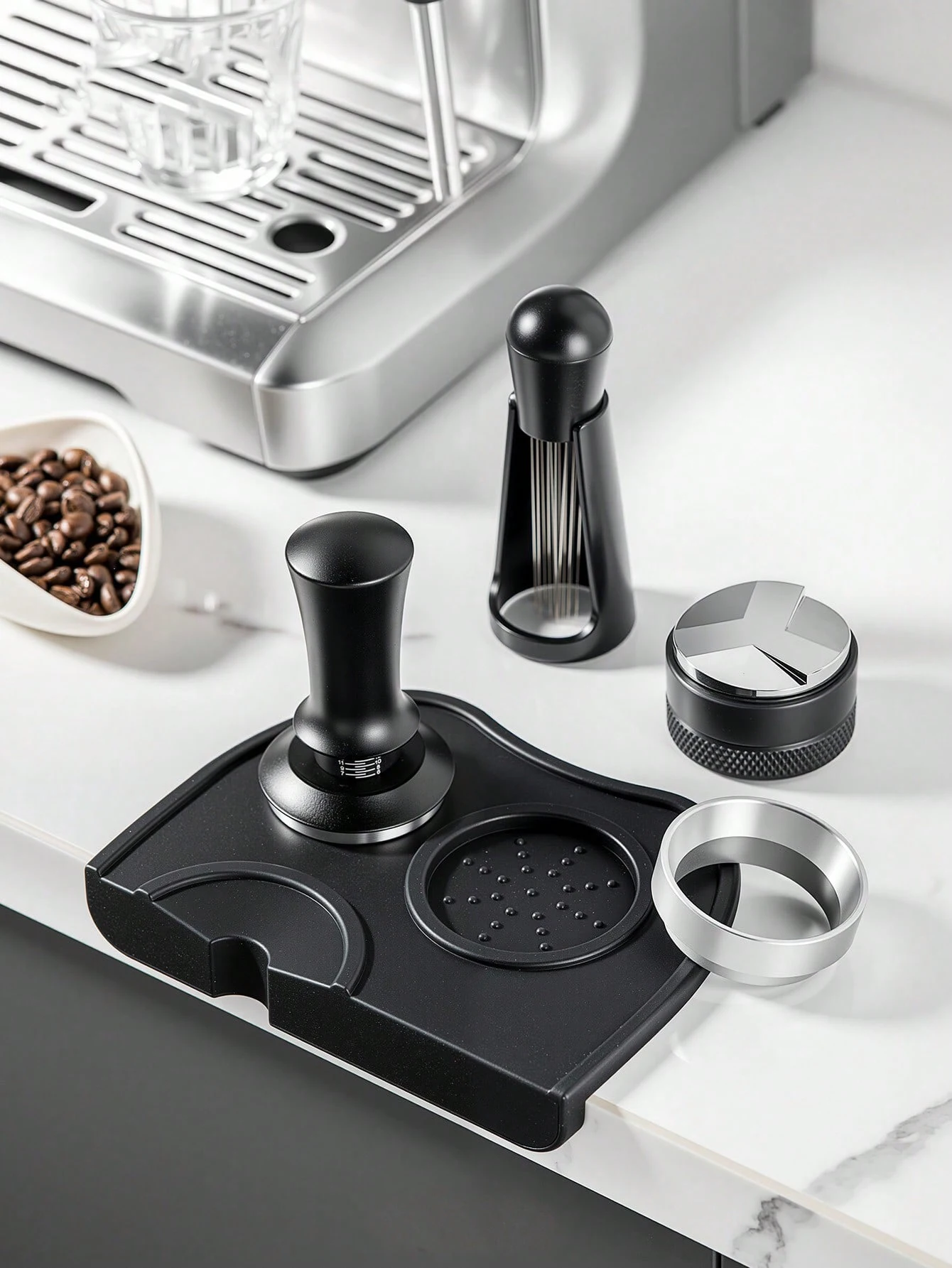 

5pcs Espresso tool set，51mm Espresso Accessories Kit, include Espresso Stirrer，51mm Tamper，Tamper Mat，Espresso Stirrer ，Dosing F