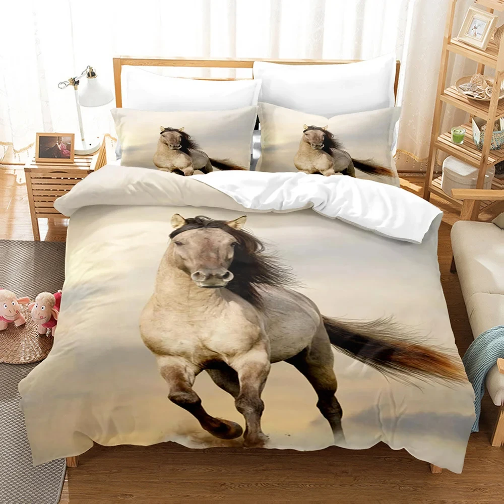 Imagem -03 - Cavalo Animal Bedding Conjunto para Adultos Double Bed Duvet Cover Soft Home Textile sem Folha Full King Size Decoração do Quarto 3d