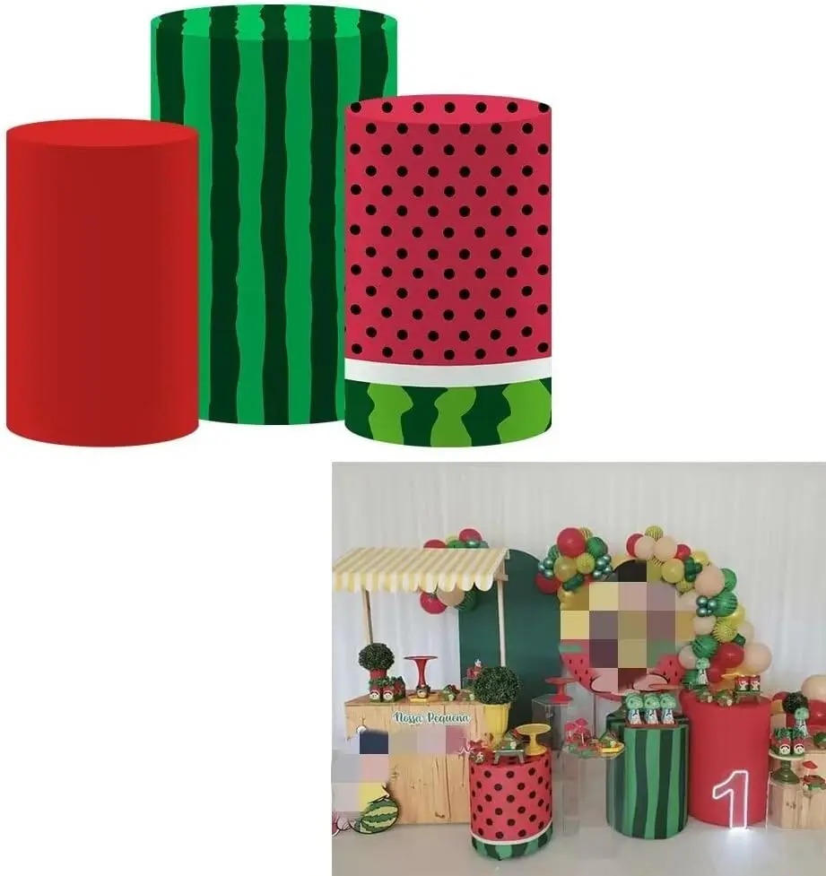 Birthday Party Pedestal Cover Cylinder Fabric for Watermelon Rind Fruits Parties Baby Shower Tablecloth Decorations