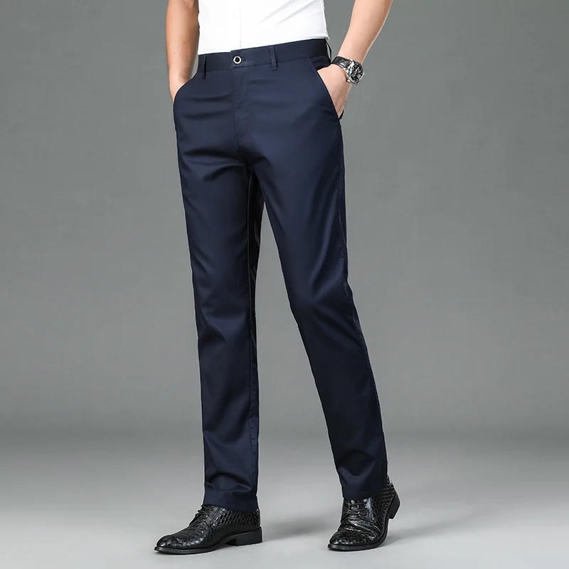 

Bamboo Fiber Casual Pants Men's Youth Summer Thin Loose Straight Pants Formal Business Casual Anti-Wrinkle Long Suit Pants