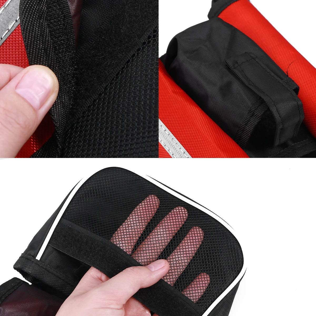 

Bicycle Bag Red Waterproof Lightweight Handlebar Bag For Road Bike Long Ride Storage With Reflective Stripes