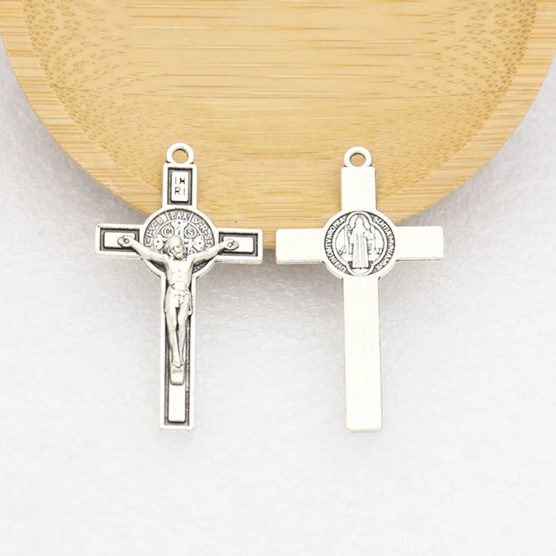 Metal Christian for Cross Jesus Pendant Catholic Charm Religious Ornament for DIY Rosary Necklace Car Keychain Decoratio B03E