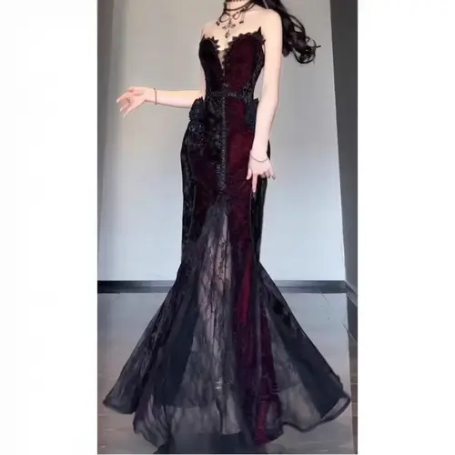 Imagen 2 del producto Vestido de encaje gótico Grunge Y2k de verano para mujer, vestidos de fiesta ajustados sexys de Academia oscura, vestido largo de fiesta de diseño de moda coreana para Festival