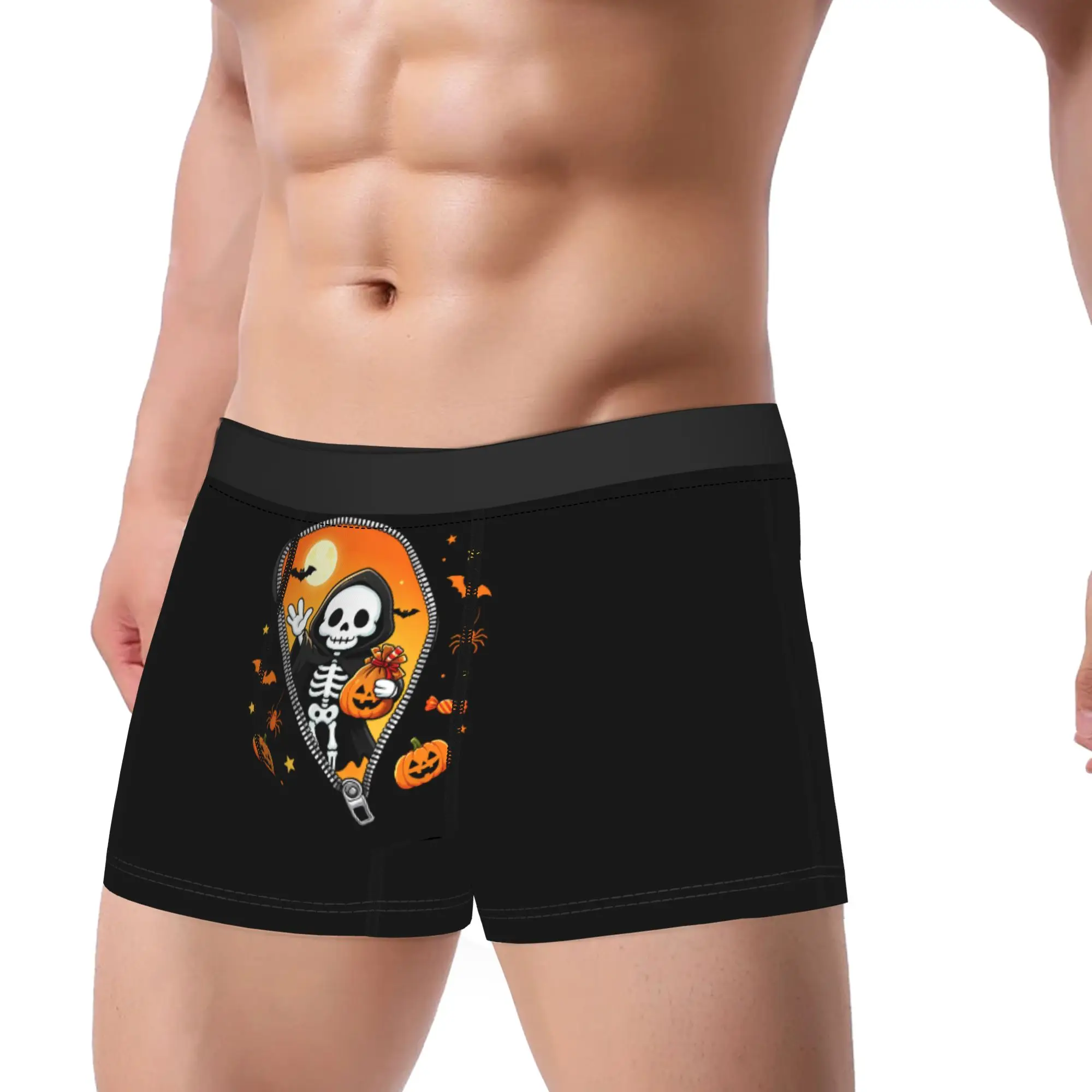 Halloween Grim Reaper Skeleton Trick Or Treat Spooky Zipper Merch Boxers Briefs Fun Underwear  Boxer Briefs Gag Gift For Men