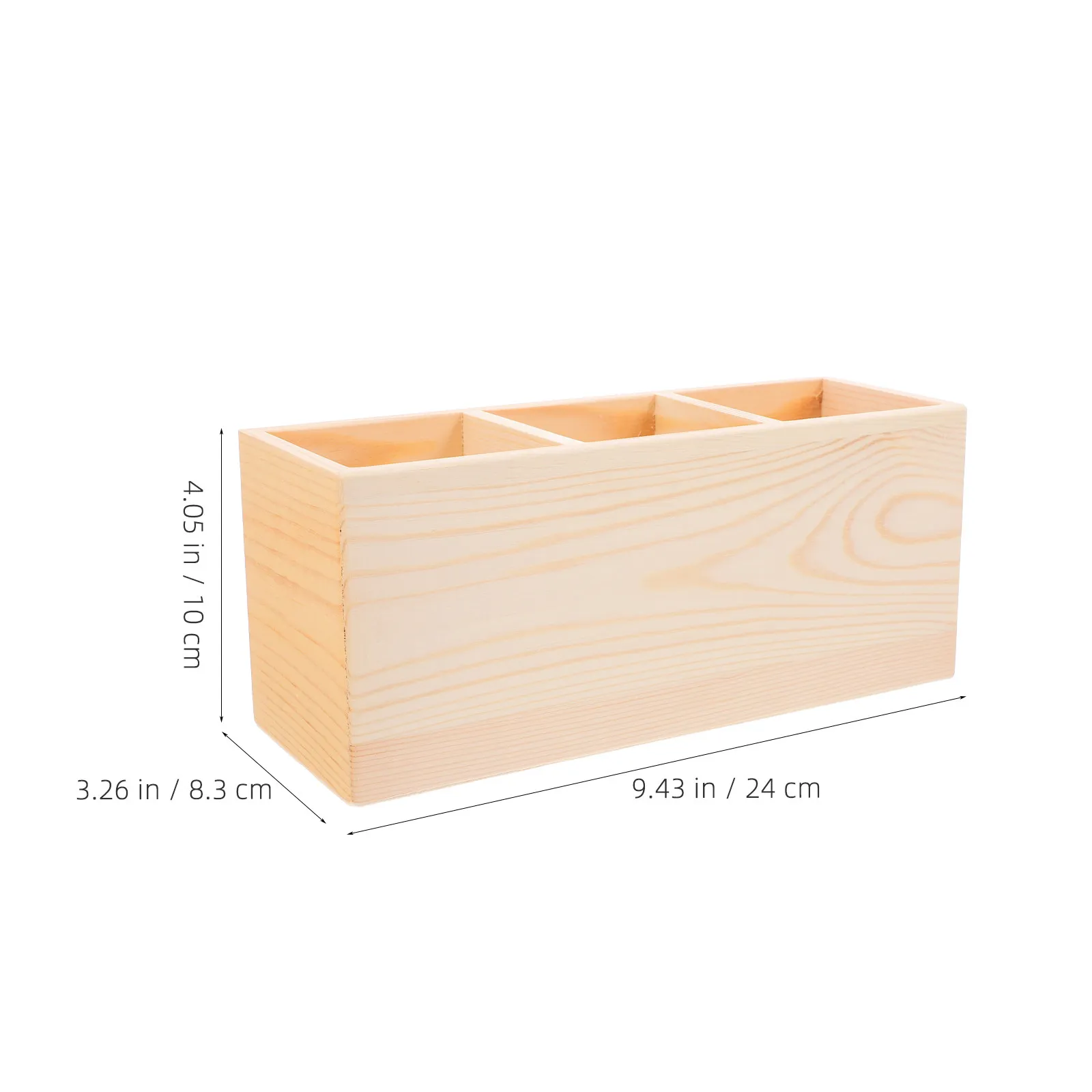 Wood Pencil Holder 3 Section Desktop Organizer for Makeup Brushes Remote Controls Pens Natural Wood Desk Caddy Office Bedroom
