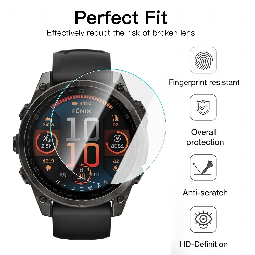 Tempered Glass Screen Protectors for Garmin Fenix 8 51/47/43mm Anti-Scratch Hardness Protective Films for Fenix 8 7 7X 7S 6 6S 5