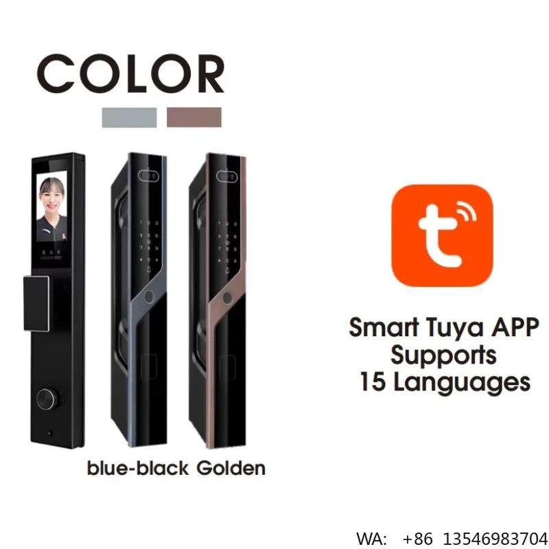 Tuya Modern V800 Face Recognition Smart Door Handle Lock Wholesale Black Aluminum Alloy Bluetooth WiFi Connected for Household