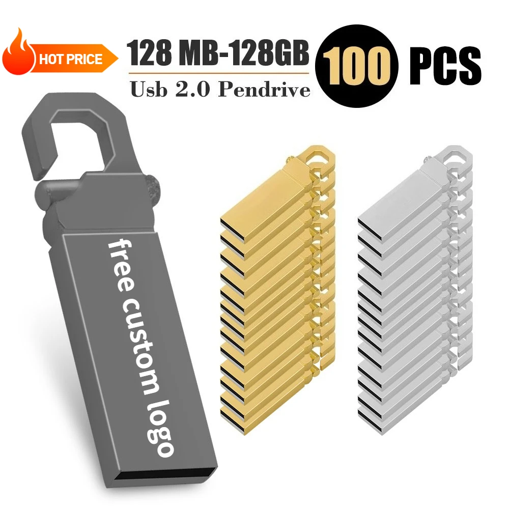 

100 шт. USB-флешки с возможностью нанесения логотипа, высокоскоростные, 4GB, 8GB, 16GB, 32GB, 64GB, 128GB, металлические USB-накопители.