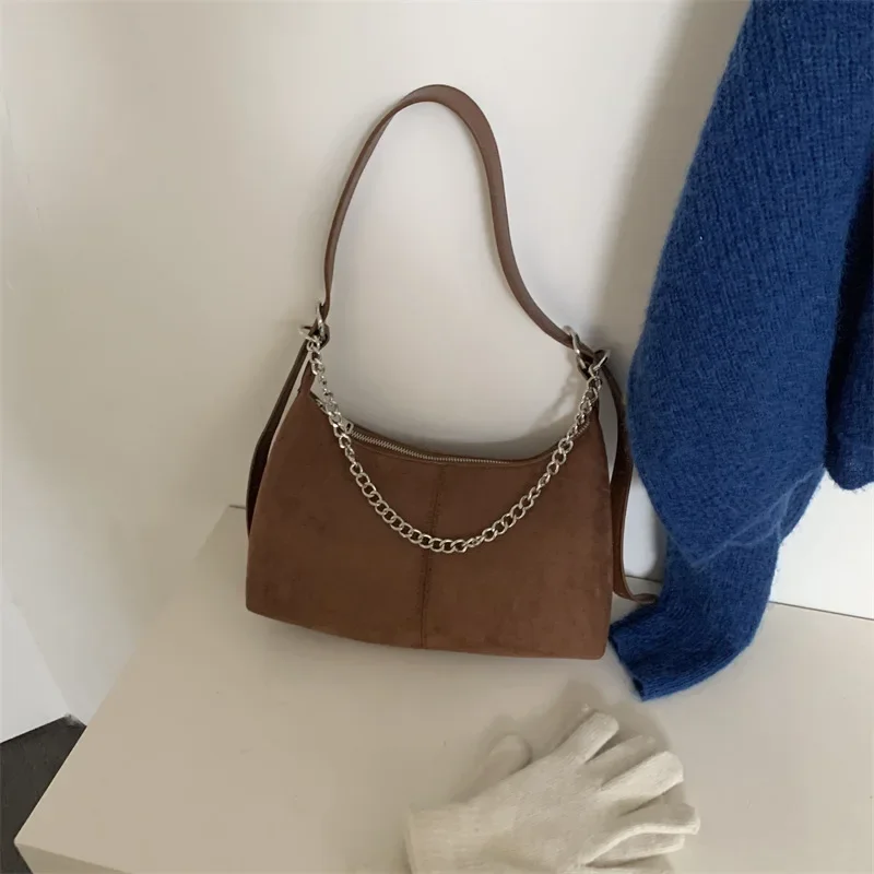 Chain Suede Shoulder Bag 2025 Commuter Simple Diagonal Straddle Bag  Winter Armpit Designer Luxury Bag