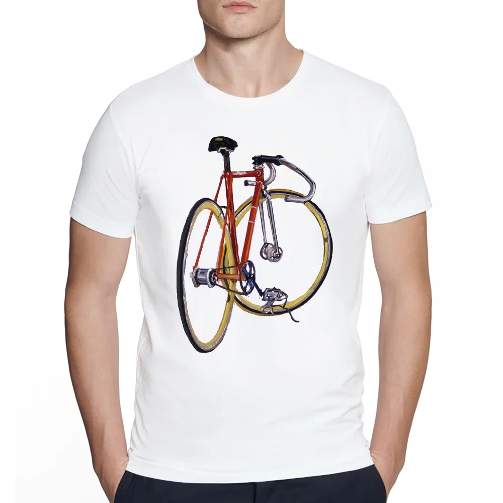 

Track Bike Art T-Shirt Classic Fixed Gear Bicycle Shirt Summer Three Bikes Together Fixie Cycling Print Men's Casual Tops Tees