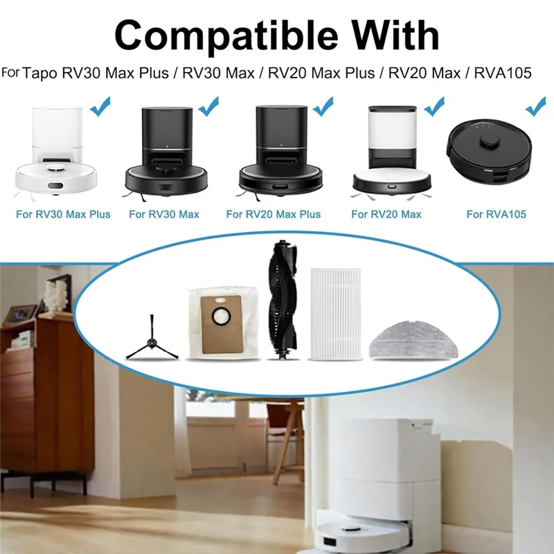 A76G-11PCS For Tapo RV30 Max Plus / RV20 Max Plus Vacuum Cleaner Parts Main Side Brush Filters Mop Cloth Dust Bags