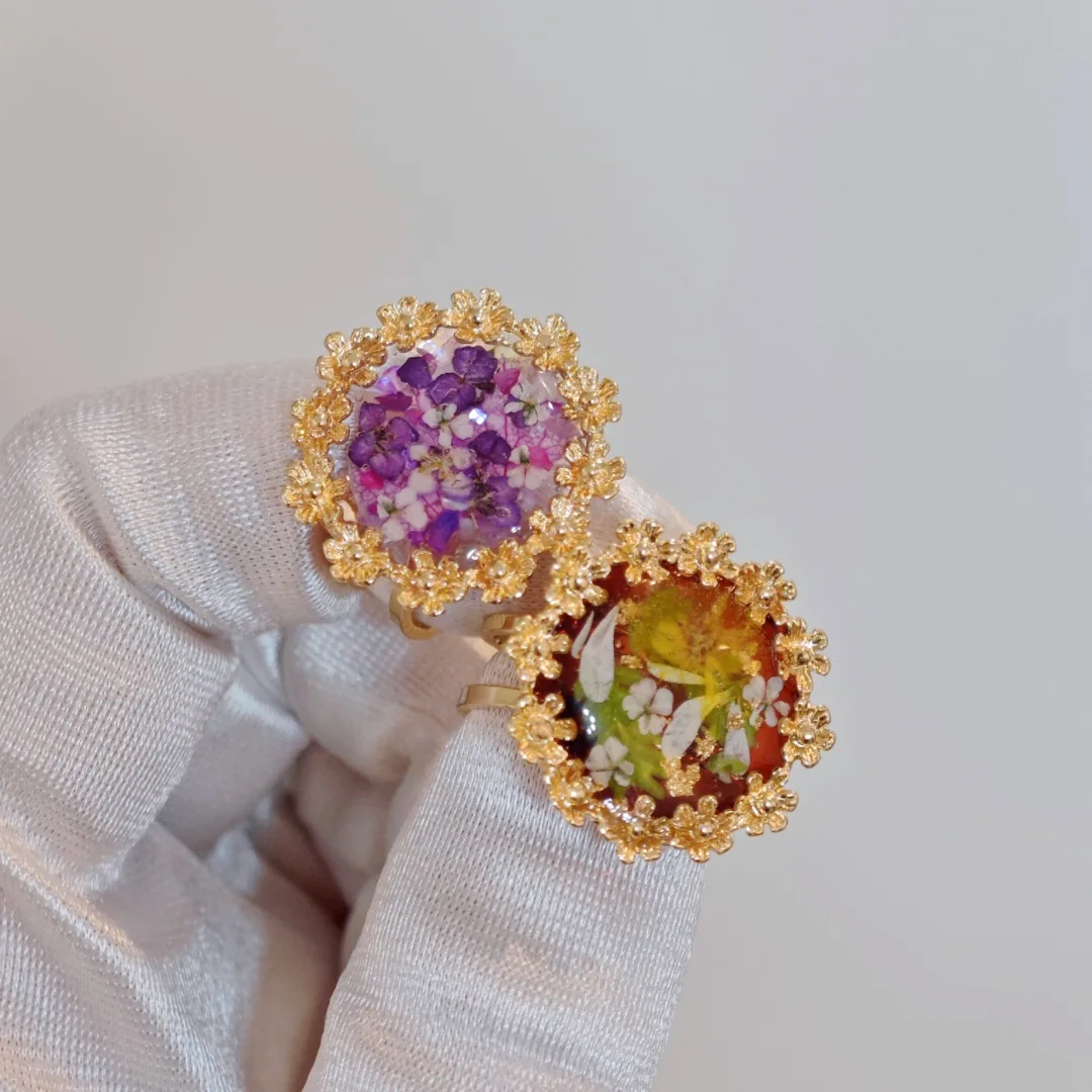 

3269 Wholesale Handmade Dried Flower Resin Ring Creative Jewelry Open Ring Creative Christmas Birthday Gift Party Supplies
