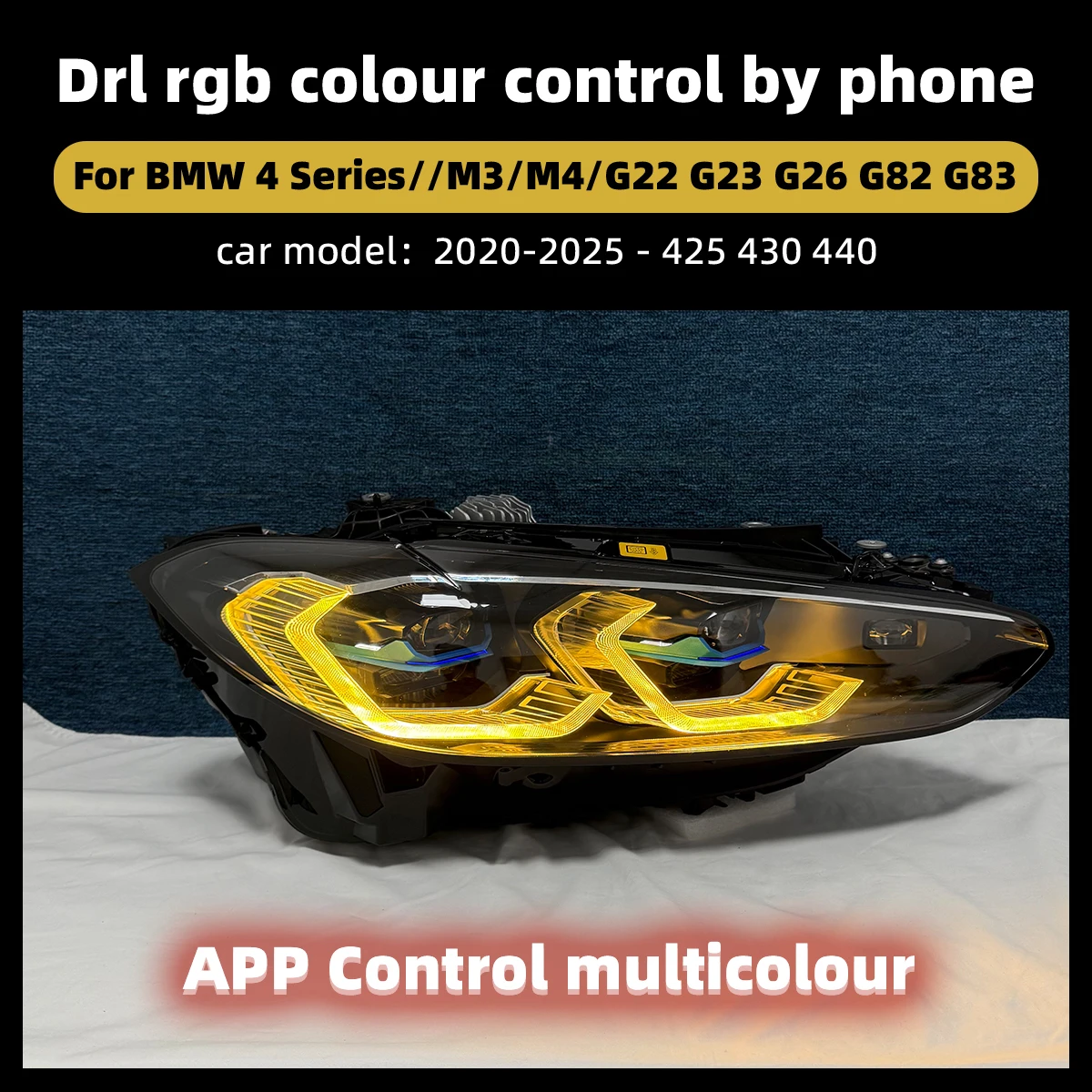 LED Headlight Assembly For BMW 4 Series M3 M4 G22 G23 G26 G82 G83 2020-2025 RGB APP Control DRL Plug And Play Car Accessories