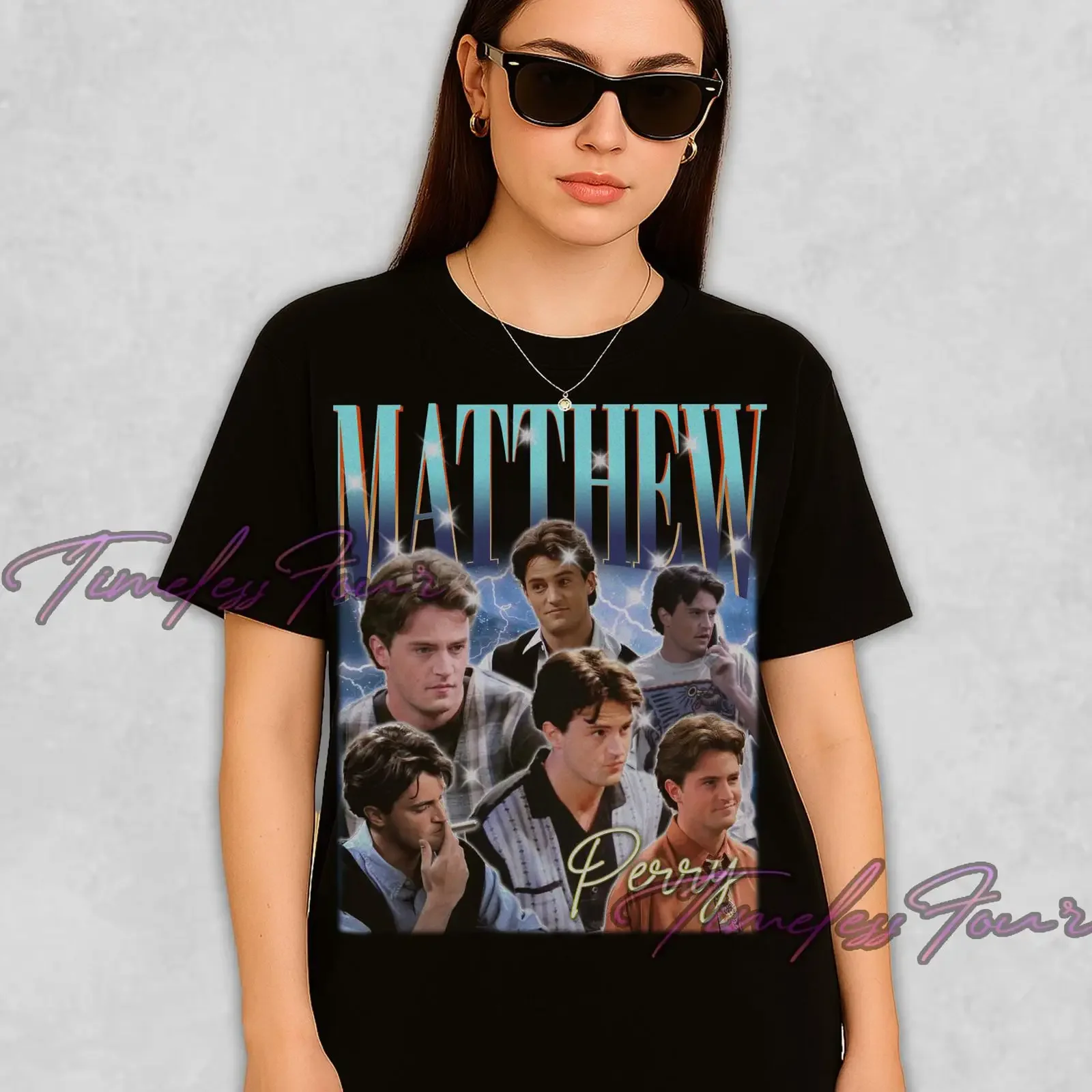 Vintage Matthew Perry 90s Bootleg T Shirt Friends Chandler Bing Casual Merch for Fans vintage Washed Top For Everyday Wear