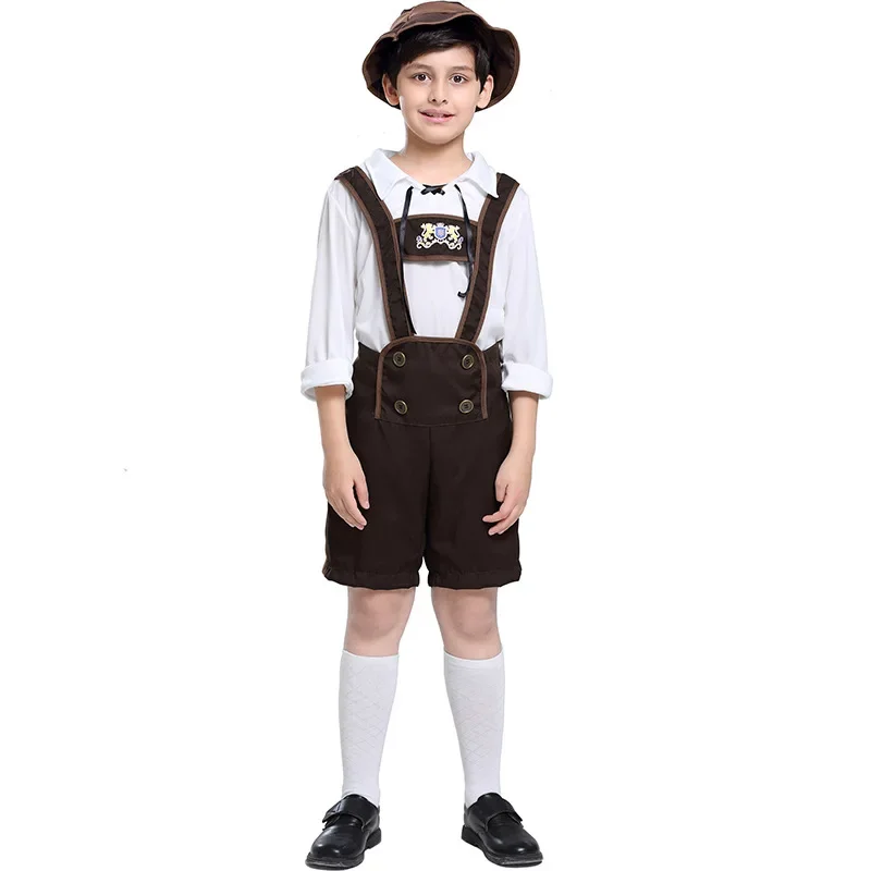 Classic Children Bavarian Lederhosen Oktoberfest Costume German Beer Boys Outfit Hat Top Suspender Shorts Set Halloween Costume
