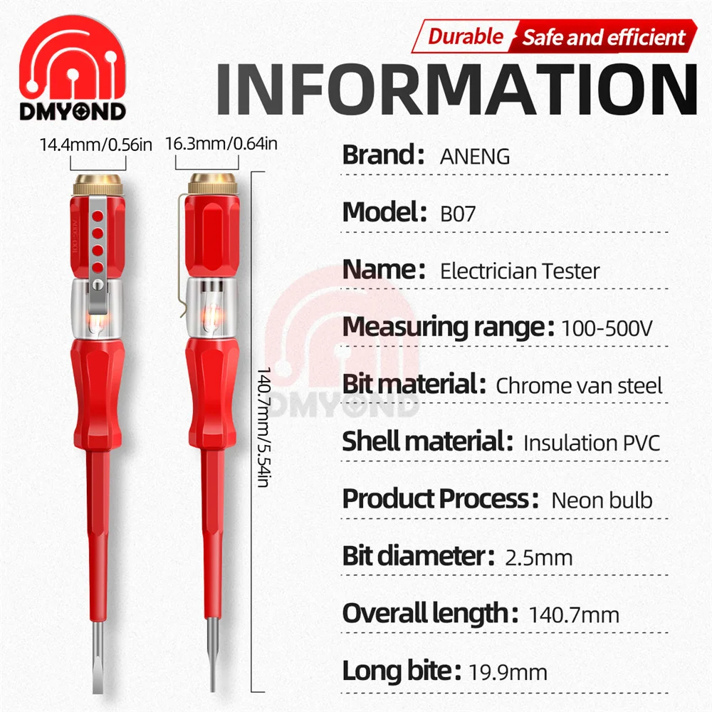 B07 Word Screwdriver Test Pen Pressure Indicator Test Pen Tester Screwdriver 100-500V Neon Light Non-contact Insulation Test Pen