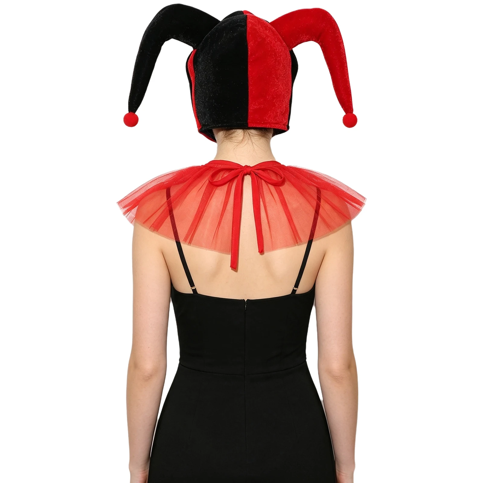 Gothic Contrast Color Horned Hat Cap with Adjustable Layered Mesh Tulle Faux Collar Costume Accessories for Halloween  Cosplay